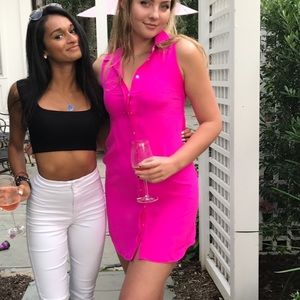 Pink collar button down dress